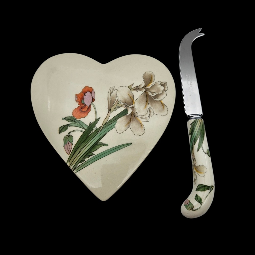 VTG Sheffield England Floral Porcelain Handle Cheese Knife & Plate Set RARE